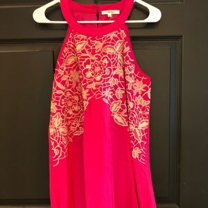 Andre By Unit Hot Pink Embroidered Swing Dress